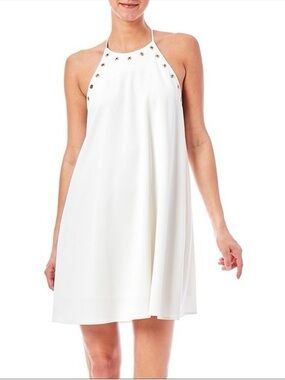 Amanda Uprichard White Halter Mini Dress with Grommet Accents